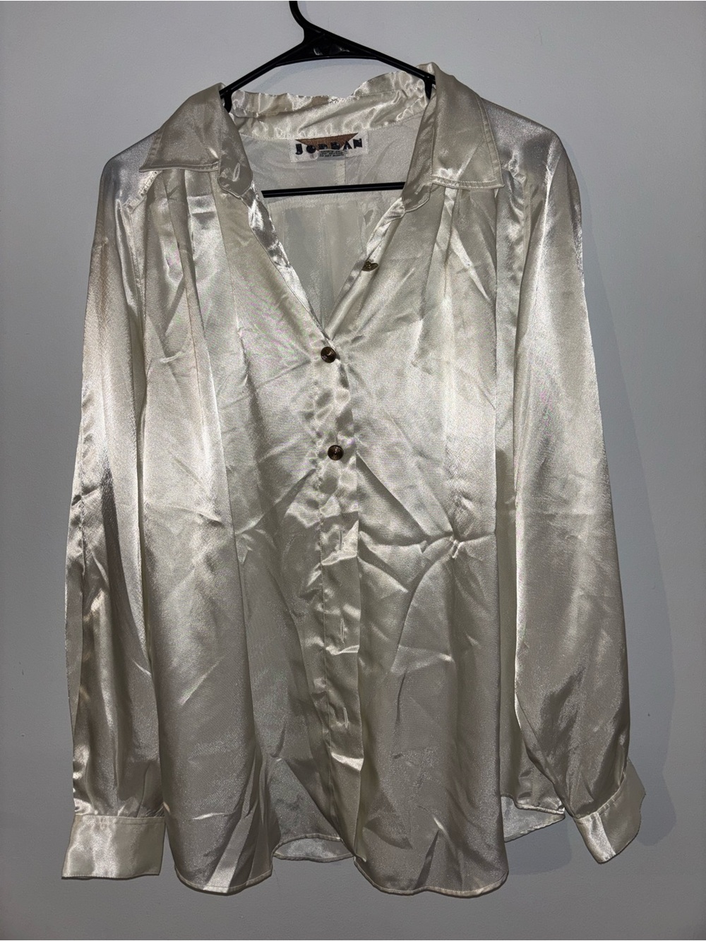 Vintage 80s 90s Jordan Champagne Satin Shiny Long Sleeve Blouse Size 11/12